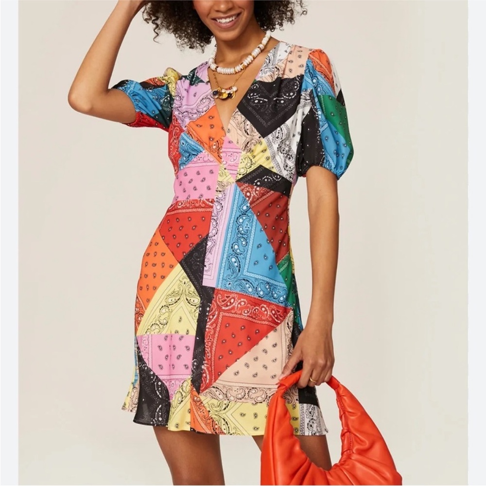 Staud Multicolor Patchwork Mini Dress Euc - image 1